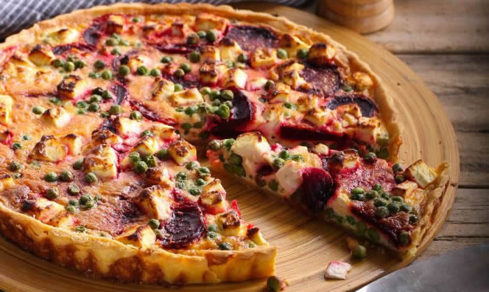 Roasted beetroot, spinach  and  feta quiche recipe by Chrissy Denton